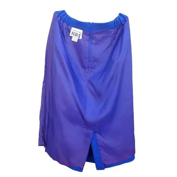 Vintage 80s Electric Blue Wool Power Skirt Suit L XL Rhinestone Buttons - Picture 11 of 13